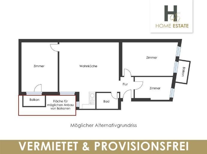 Mögliche 4 Raumwohnung mit 2 Balkonen -provisionsfrei-