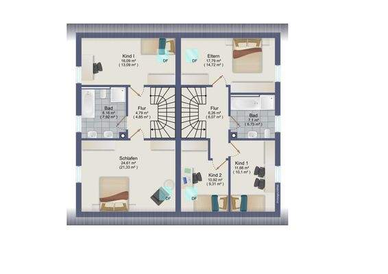 1. Obergeschoss Haus A & Haus B 