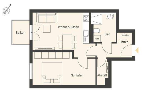 Beispielgrundriss Zwei-Zimmer-Wohnung