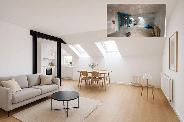 Virtuell Staging - Moderne Wohnküche mit Holzdetails 1