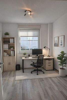 Homeoffice im Erdgeschoss (Möbel sind virtuell eingefügt)