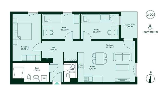 Grundriss der Eigentumswohnung WE183.