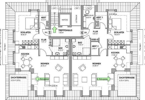 Grundrisse WHG 5 + 6 im Dachgeschoss 