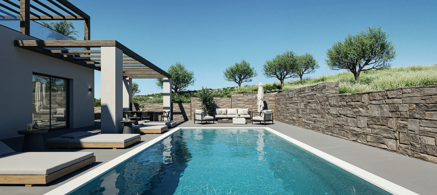 Kreta, Exantis: Neubau! Zwei luxuriöse Steinvillen mit privaten Pools zum Verkauf