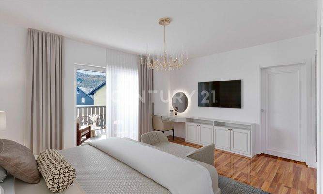 OG Schlafzimmer mit Ankleide und Büro und Zugang zum Balkon