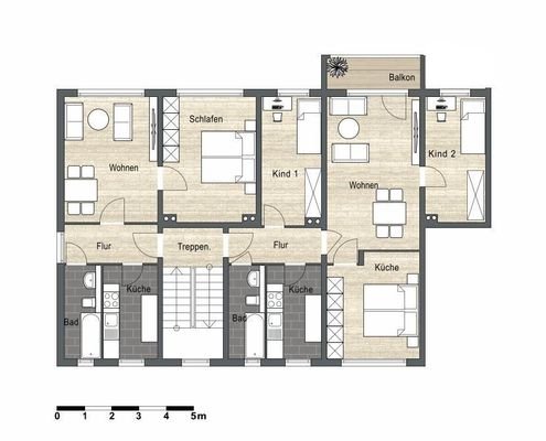 Grundriss 2 und 4 Raum Wohnung 