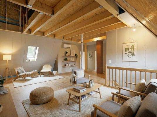 Vielfältig gestaltbarer Raum im ausgebauten Dachgeschoss mit Bühnenzugang (Visualisierung)