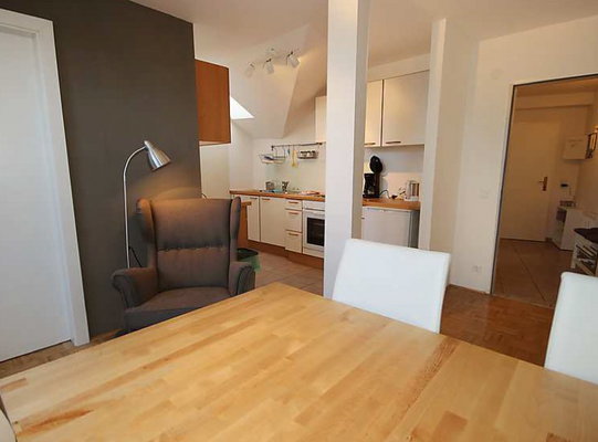 Wohnraum mit Blick in die offene Küche