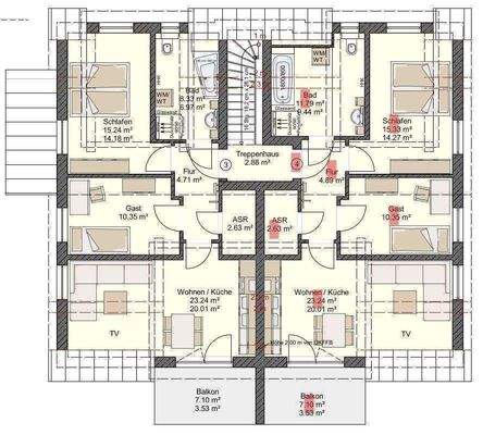 Grundriss Whg.4, DGli rot markiert 