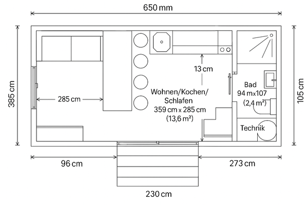 Technische Grundrisszeichnung eines Kompaktapartments.png