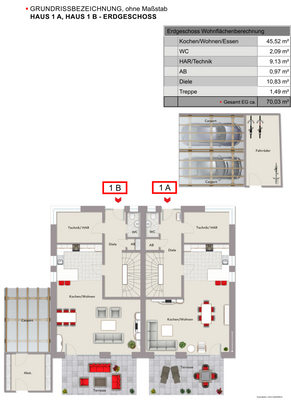 Haus 1A, Haus 1B Grundriss - Erdgeschoss