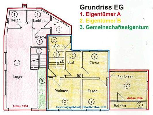 Grundrisse EG mit Aufteilung und Baujahr