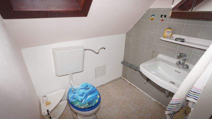 Toilette mit Waschbecken im Dachgeschoss