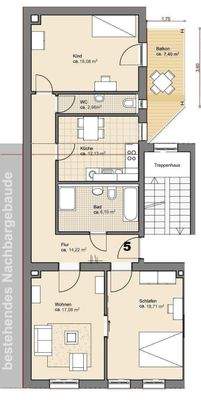 Grundriss 3,5-Zimmer-Wohnung mit Südbalkon im 2.OG
