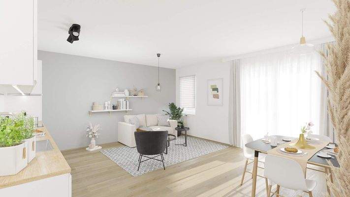 Visualisierung des Wohnzimmers der Ferienwohnung