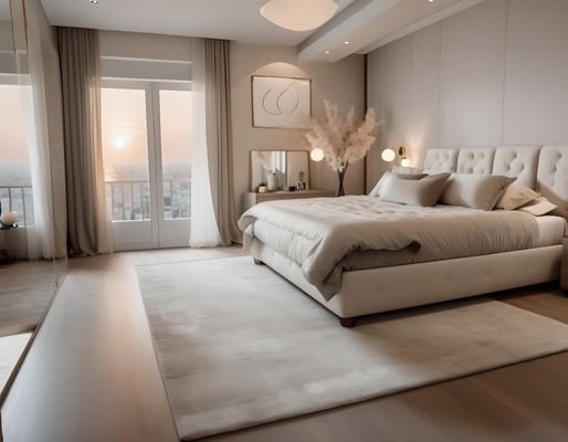 Idee cremefarbene Wand + Teppich