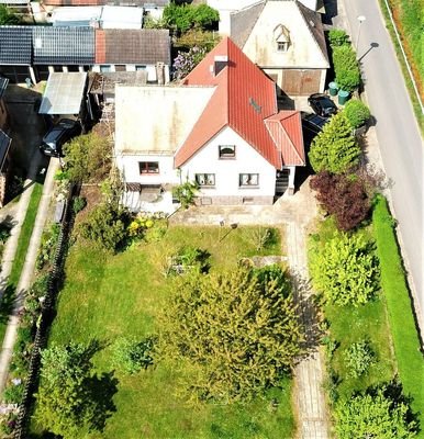 Blick auf Haus und Garten