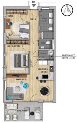 Grundriss der Wohnung B4 im Obergeschoss