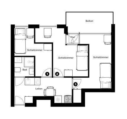Grundriss 3er WG Frankfurt
