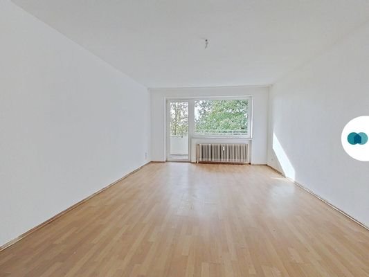 Ansicht I: Wohnzimmer mit Balkon