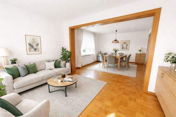 Helles Wohnzimmer mit Essbereich