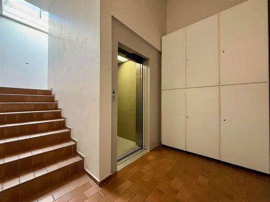 Treppenhaus und Aufzug (halbe Treppe zur Wohnung)