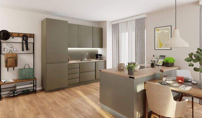 Die offene Wohnküche lädt zum gemeinsamen Kochen e