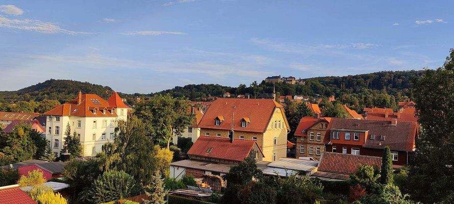 Ausblick vom Balkon auf das Schloss