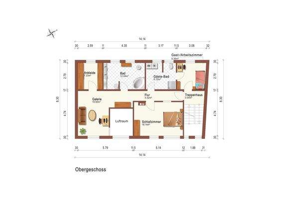 Modernes 1FH, OG Grundriss