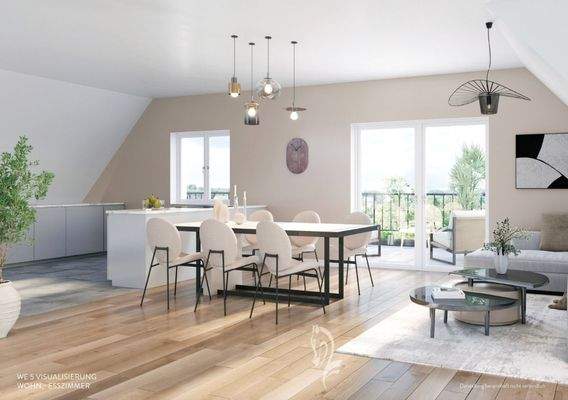 Visiualisierung Wohn,- Esszimmer Dachgeschoss-Balkonterrassenwohnung
