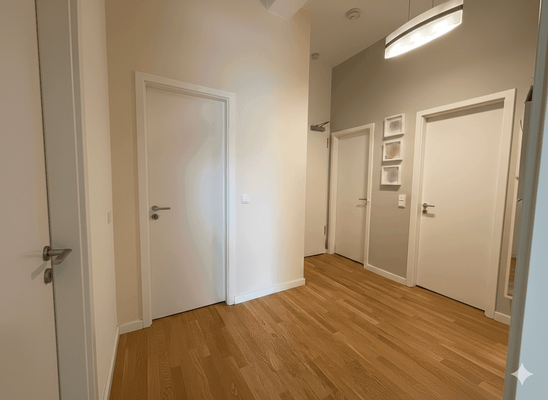 Moderner Flur mit Holzboden