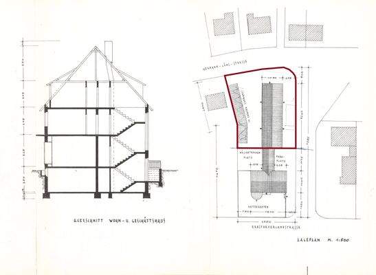 Gebäudeschnitt und Lageplan