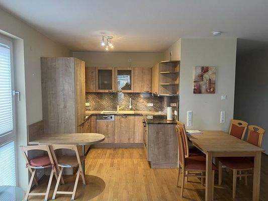 Blick vom Balkon zur EBK