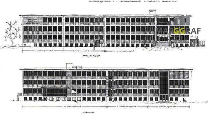 Gebäudezeichnung Vorder und Rückseite