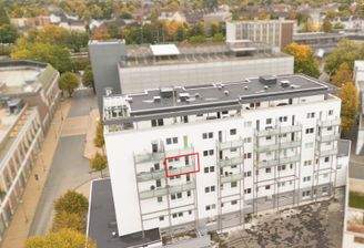 Hausansicht, Wohnung eingezeichnet 