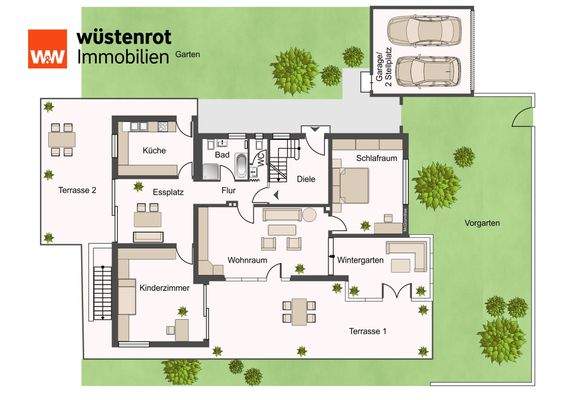 EG mit Sonnenterrassen und Zugang zum Garten