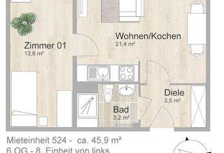 Grundriss farbig / möbliert
