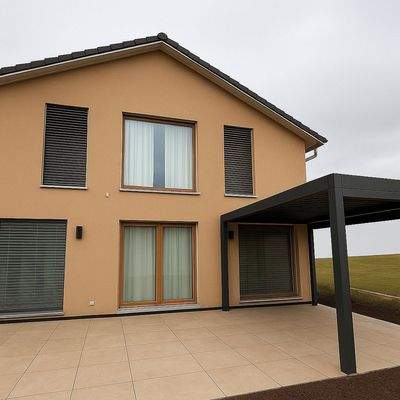 Rückansicht mit Pergola (KI)