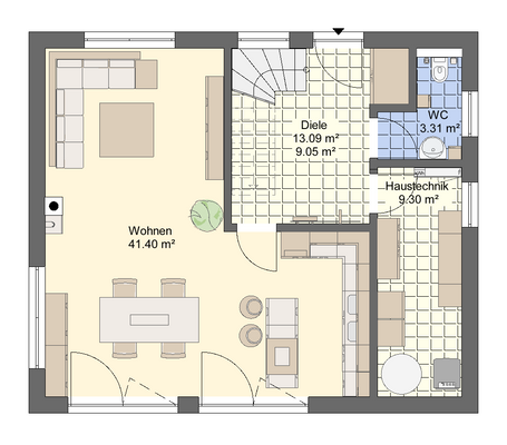 Das EG mit einem geräumigen Wohn- Küchenbereich