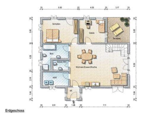 Grundriss Erdgeschoss (nicht maßstäblich)