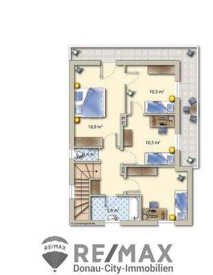 24. EFH 1220 Wien Grundriss möbliert OG