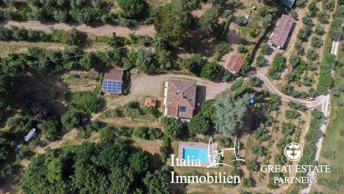 Typisches Bauernhaus mit Swimmingpool, Nebengebäude, Garten mit Olivenhain in Ortsnähe