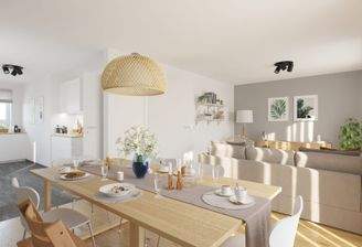 Visualisierung des Wohnzimmers im Doppelhaus