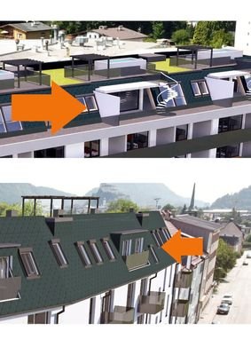 Dachterrasse und Gaubenbalkon Top 13B