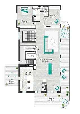Grundriss-Obergschoss mit Fahrstuhl