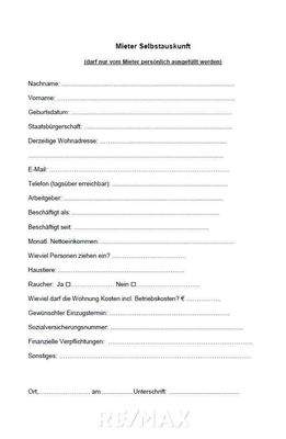 Mieterselbstauskunft Blanko