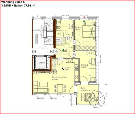 GR, Wohnung 3 und 5+Balkon