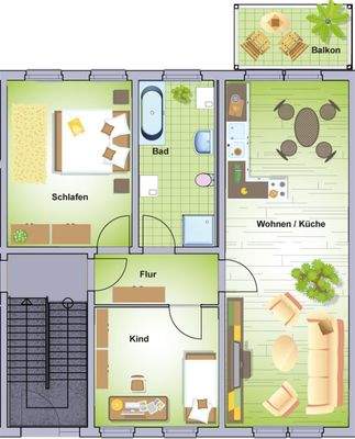 Grundriss-Skizze 77 m²