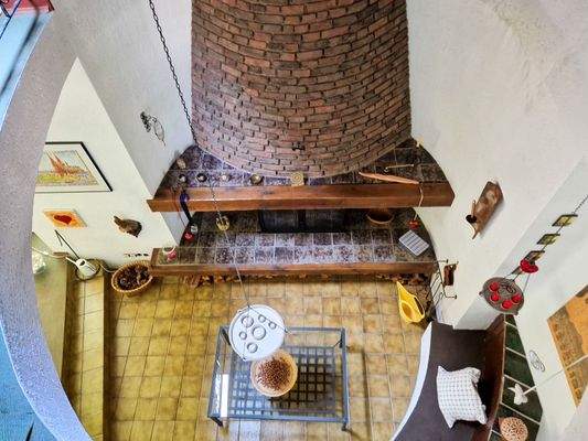 Blick von oben auf die Kaminecke
