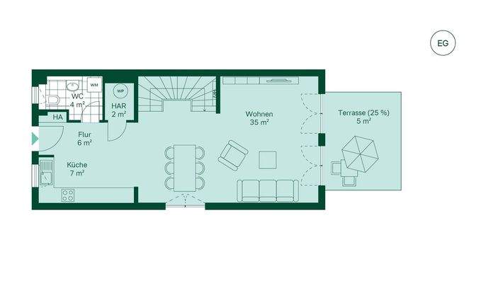 Grundriss vom Reihenhaus im Projekt Pütnitzwiese